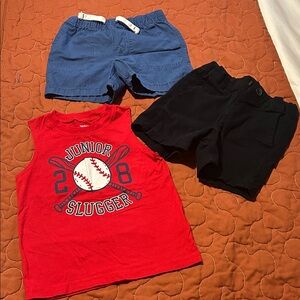 EUC Kids Carter/Children’s Place Blue & Black Shorts Set & Red Tank-18/24mth/2T